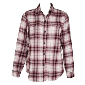 TILLEY Women's Pink Plaid Flannel Cotton Button  Down Shirt Front Pockets Sz M
